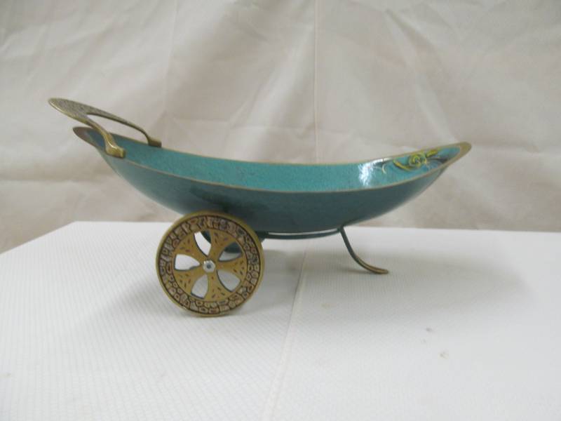 lot 142 image: Enameled Brass Fruit Cart