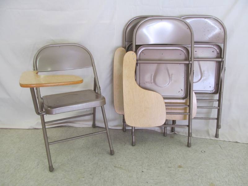 lot 9 image: Set of 4 chairs wlift up writing arm