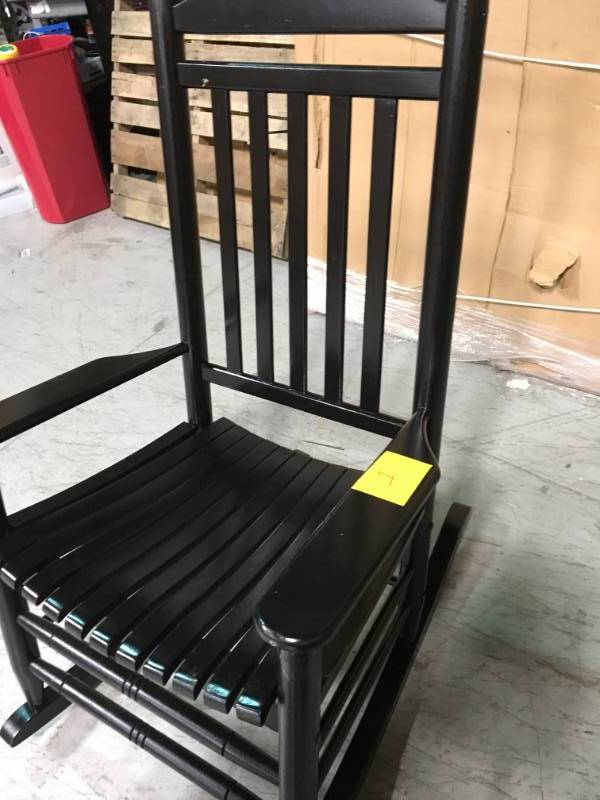 lot 1 image: Hampton Bay Black Wood Outdoor Rocking Chair in good condition