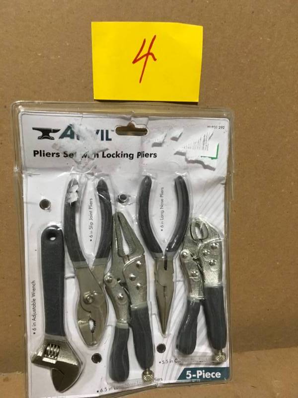 lot 4 image: Anvil 5-Piece Pliers Set with Locking Pliers in good condition
