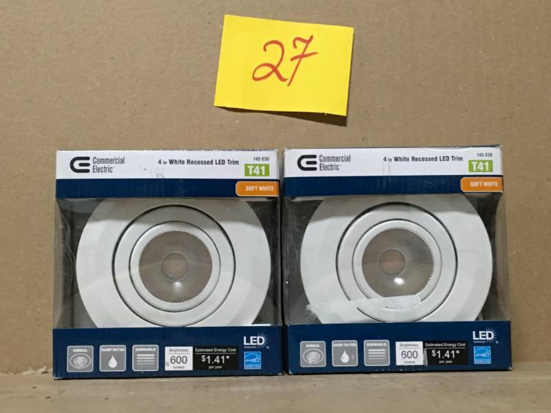 lot 27 image: Commercial Electric 4 in. White Integrated LED Recessed Gimbal Trim QTY 2 in good condition