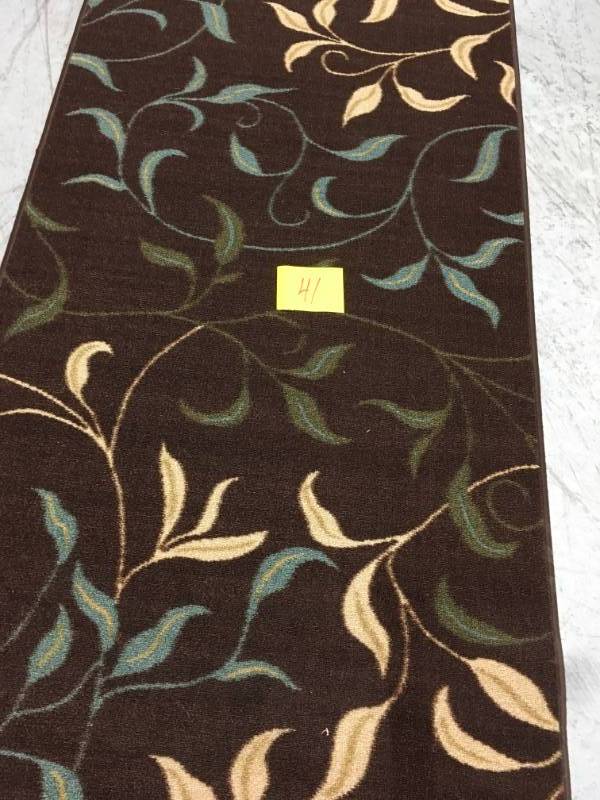 lot 41 image: Ottomanson Ottohome Collection Contemporary Leaves Design Chocolate 3 ft. x 10 ft. Runner Rug not used