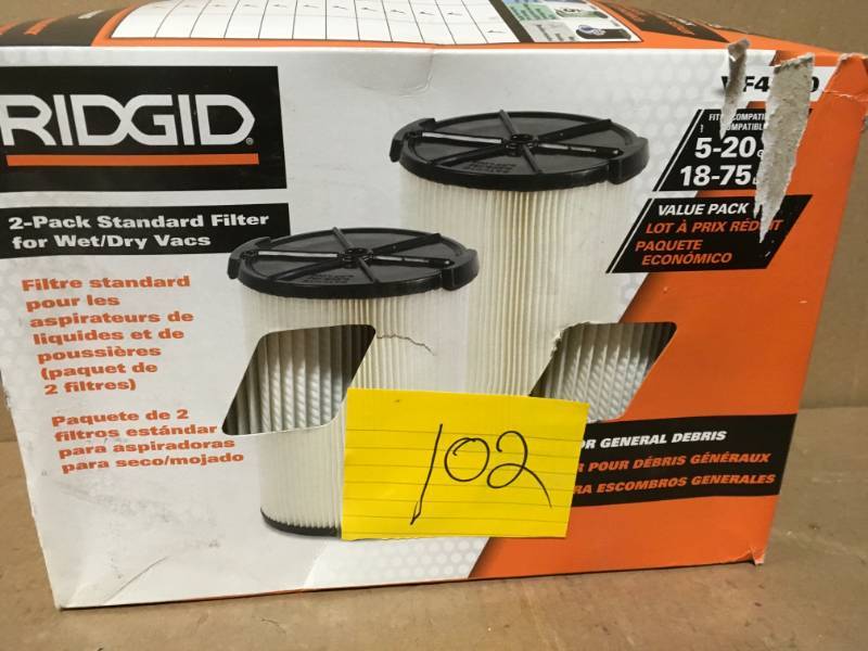 lot 102 image: 1-layer everyday dirt pleated paper filter for 5.0 plus gal. ridgidin good condition