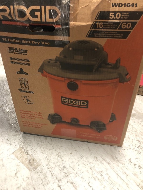 lot 108 image: RIDGID 16 Gal. 5.0-Peak HP WetDry Vac in working conditions