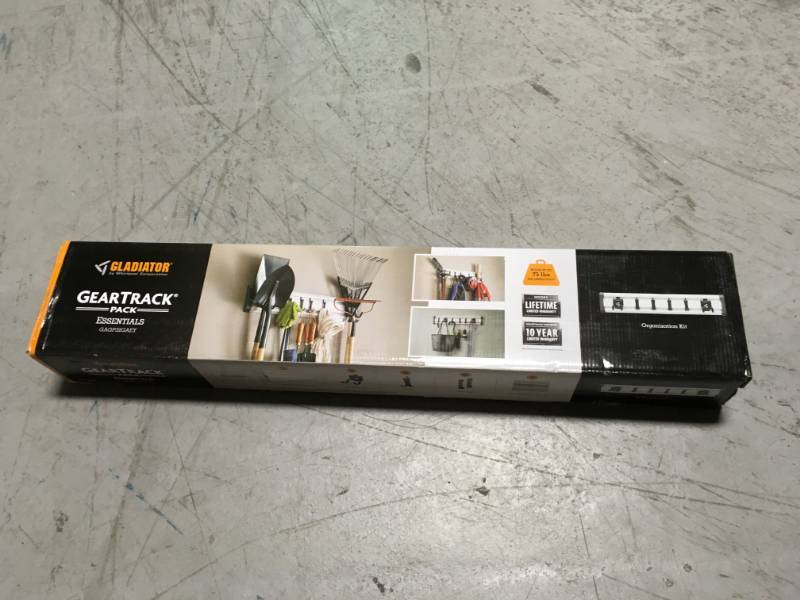lot 3 image: Gladiator 32 in. L GearTrack Garage Wall Storage Kit with 6-Hooks  in good condition