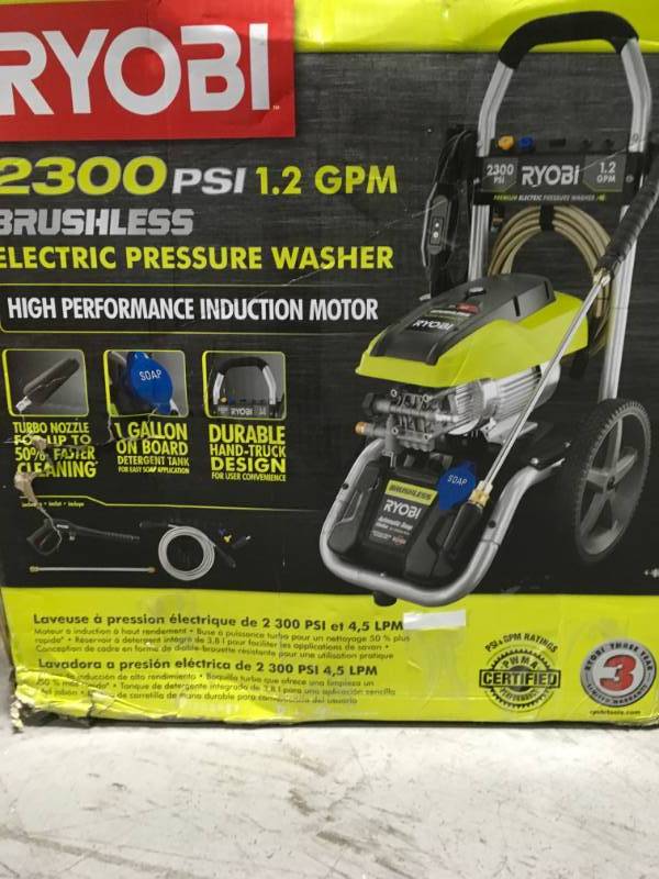 lot 5 image: RYOBI 2,300 PSI 1.2 GPM High Performance Electric Pressure Washer  in good condition