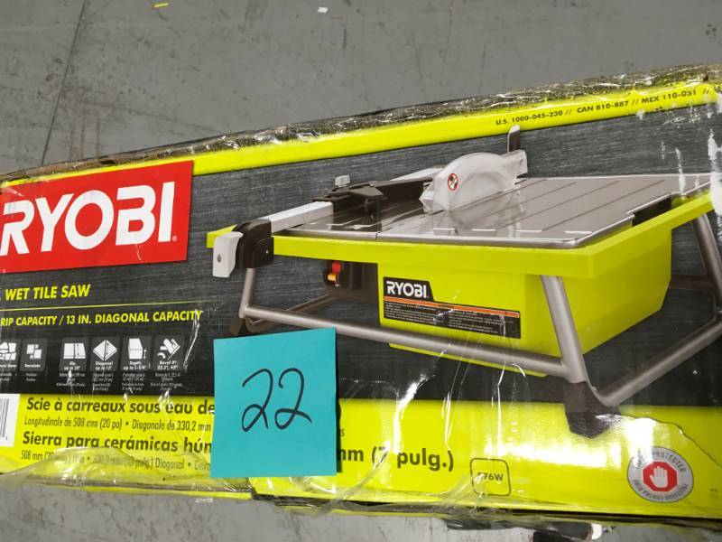 lot 22 image: RYOBI 7 in. 4.8 Amp Tabletop Tile Saw USED  in good condition