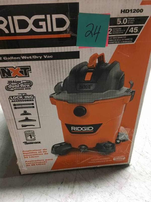 lot 24 image: RIDGID 12 Gal. 5.0-Peak HP NXT WetDry Vac  in good condition