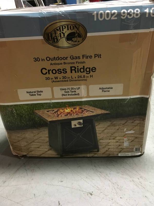 lot 25 image: Hampton Bay Crossridge 50,000 BTU Antique Bronze Finish Gas Fire Pit  in good condition