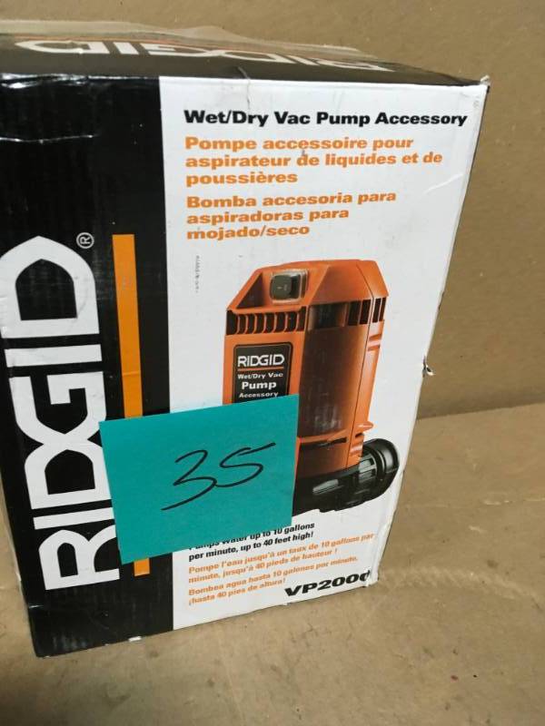 lot 35 image: RIDGID Quick Connect Pump Accessory for RIDGID Wet Dry Vacs  in good condition