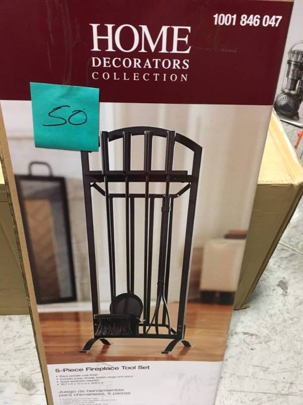 lot 50 image: Home Decorators Collection 5-Piece Fireplace Tool Set in Black  in good condition