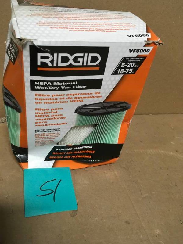 lot 51 image: RIDGID Replacement Filters for Select Husky, Stinger and Bucket Head Wet Dry Vacs (3-Pack)  in good condition