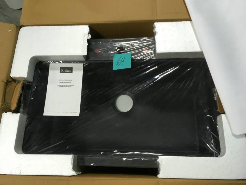 lot 64 image: KRAUS Drop-inUndermount Granite Composite 31 in. 1-Hole Single Basin Kitchen Sink Kit in Black Onyx  in good condition