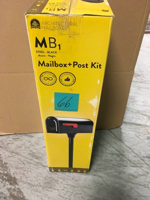 lot 66 image: Architectural Mailboxes MB1 Post Mount Mailbox and 2 in. In-Ground Post Kit Black  in good condition