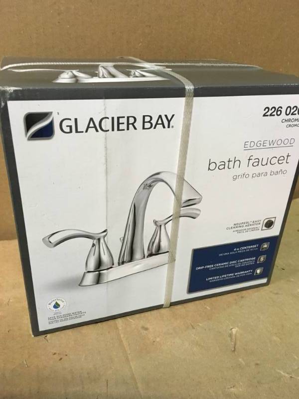 lot 78 image: Glacier Bay Edgewood 4 in. Centerset 2-Handle High-Arc Bathroom Faucet in Chrome  in good condition