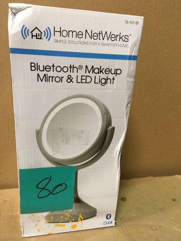 lot 80 image: Home Netwerks 6.25 in. x 12.5 in. Bi-view Bluetooth LED Handheld Makeup Mirror in Gray  in good condition