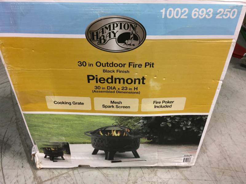 lot 86 image: Hampton Bay Piedmont 30 in. Steel Fire Pit in Black with Poker  in good condition