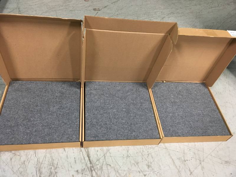 lot 94 image: Foss Premium Self-Stick Inspirations Smoke Ribbed Texture 18 in. x 18 in. Carpet Tile (16 Tiles36 sq. ft. case) QTY 3  in good condition