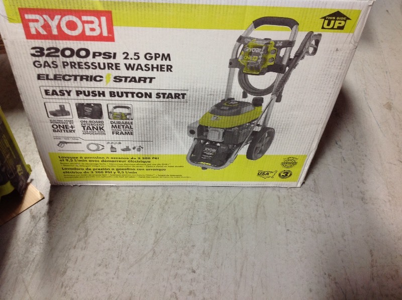 lot 107 image: RYOBI 3,200 PSI 2.5 GPM ONE 18-Volt Electric Start Gas Pressure Washer in good conditions