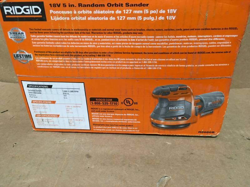 lot 3 image: RIDGID 18-Volt Cordless 5 in. Random Orbit Sander (Tool Only) in Good Condition