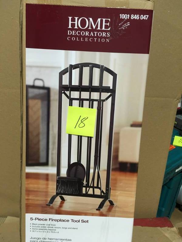 lot 18 image: Home Decorators Collection 5-Piece Fireplace Tool Set in Black in Good Condition