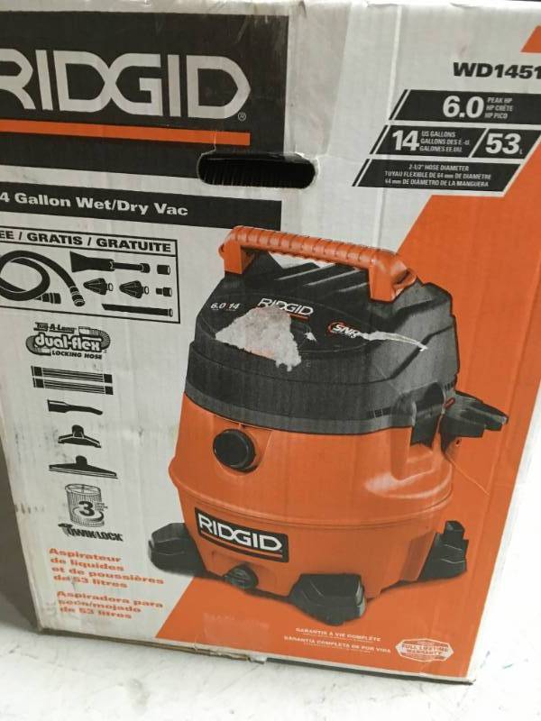 lot 23 image: RIDGID 14 Gal. 6.0-Peak HP Wet Dry Vac with Auto Detail Kit in Good Condition