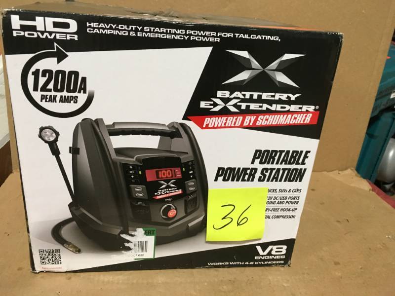 lot 36 image: Schumacher Battery Extender 12-Volt, 1,200 Amp Battery Jump Starter in Good Condition