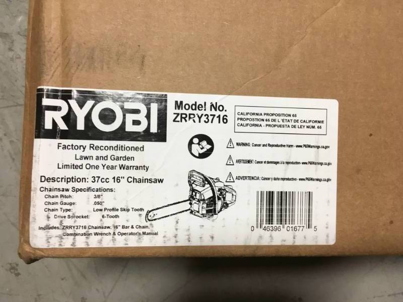 lot 38 image: RYOBI Reconditioned 16 in. 37cc 2-Cycle Gas Chainsaw in Good Condition