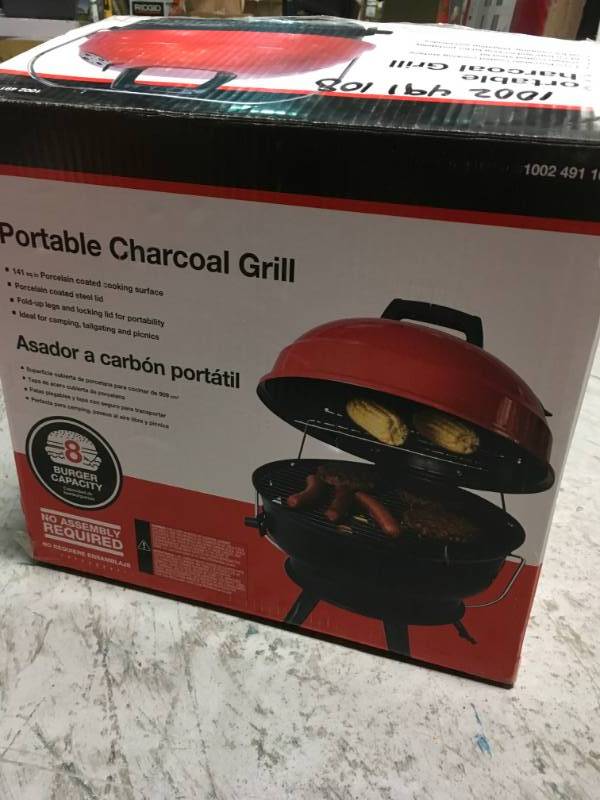 lot 40 image: 14 in. Portable Charcoal Grill in Red in Good Condition