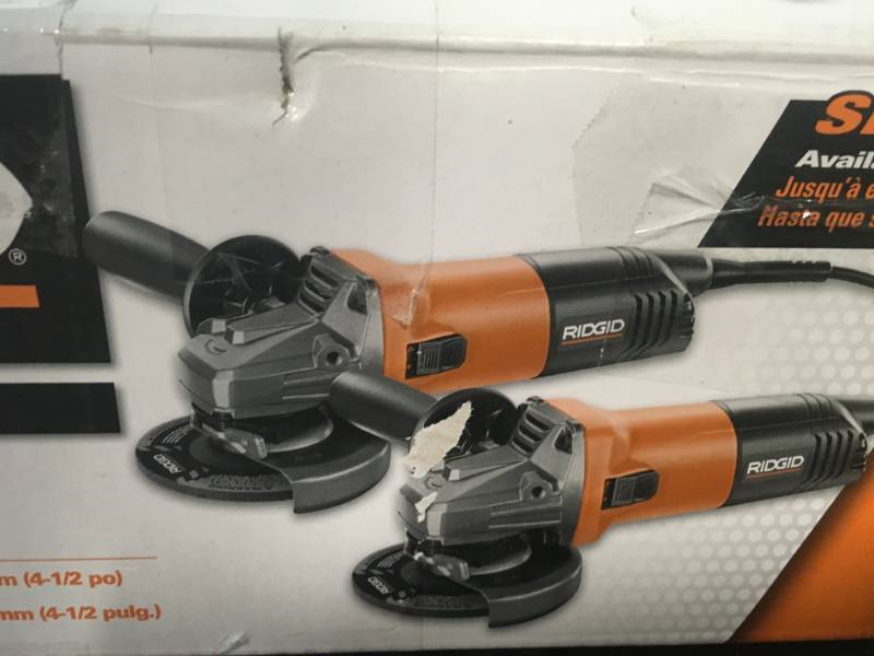 lot 52 image: RIDGID 8 Amp Corded 4-12 in. Angle Grinder (2-Pack) in Good Condition