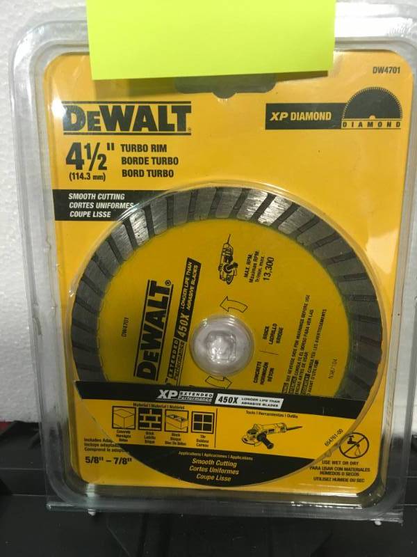 lot 83 image: DEWALT 4-12 in. Concrete and Brick Diamond Circular Saw Blade in Good Condition