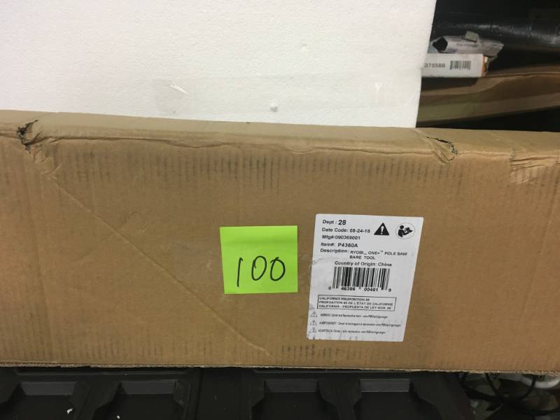 lot 100 image: RYOBI ONE 8 in. 18-Volt Lithium-Ion Cordless Pole Saw - Battery and Charger Not Included in Good Condition