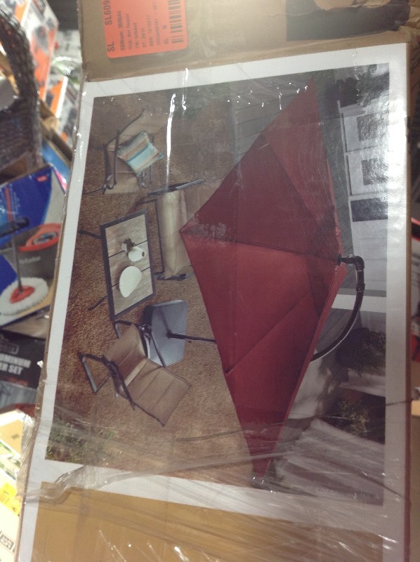 lot 101 image: Hampton Bay 8 ft. Square Aluminum Cantilever Offset Patio Umbrella in Chili in good conditions