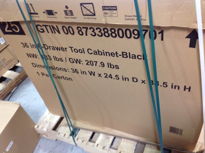 lot 104 image: Husky 36 in. W x 24.5 in. D 6-Drawer Tool Chest Rolling Cabinet in Black in good conditions
