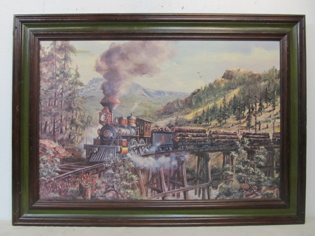 lot 107 image: Vintage Railroad in Action Framed Print Signed RONI