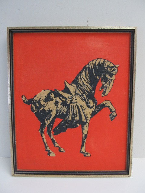 lot 35 image: Vintage Mid Century Batik Tang Horse Artwork