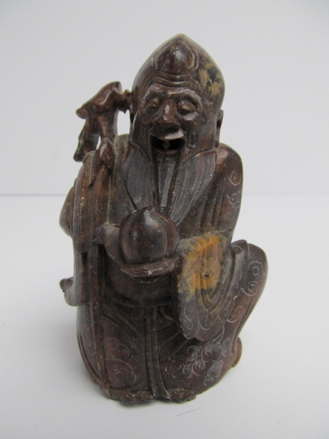 lot 40 image: Vintage Hand Carved Chinese Brown Soapstone Figure