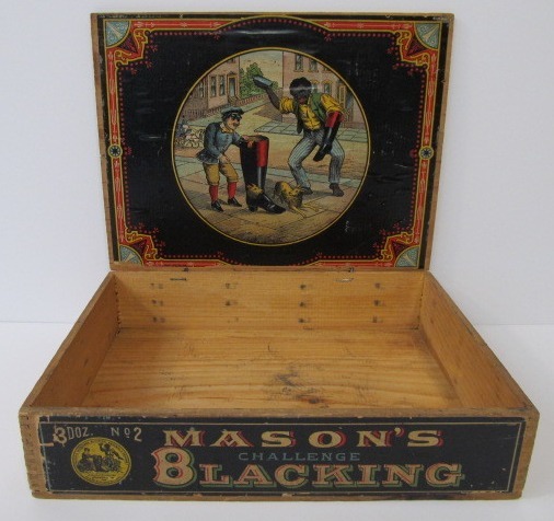 lot 5 image: Antique 1890s Masons Boot Blacking Advertising Display Box