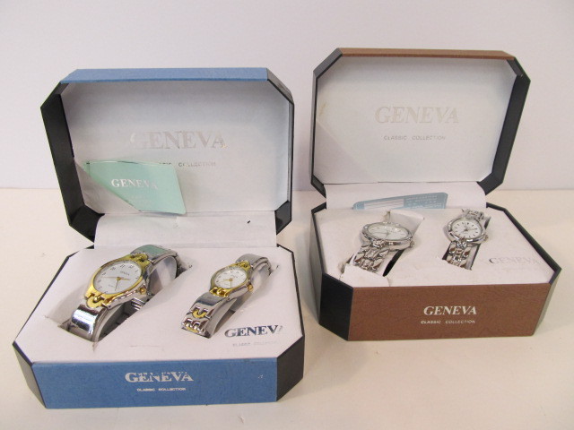 lot 125 image: 2 Sets of His & Hers GENEVA Watches wCases