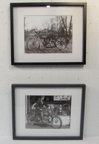 lot 129 image: Pair of Framed Vintage Style Motorcycle Photo Prints