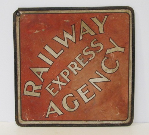 lot 137 image: Original Vintage 1930s-40s RAILWAY EXPRESS AGENCY Diamond Railroad Sign