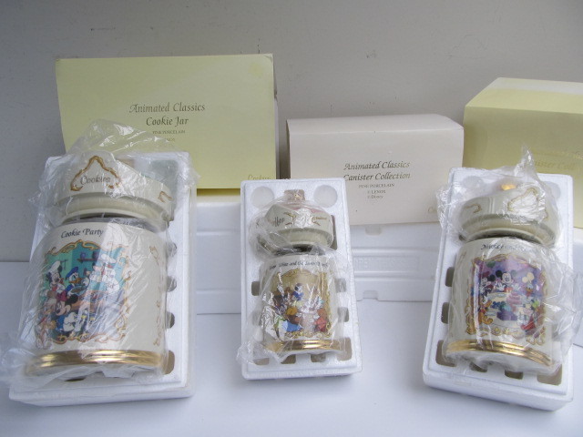 lot 164 image: 3 Mint In Box Lenox WALT DISNEY Porcelain Canisters by Lenox