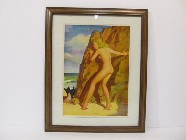 lot 183 image: Large Framed Vintage Pinup Girl Print - Slip Tease