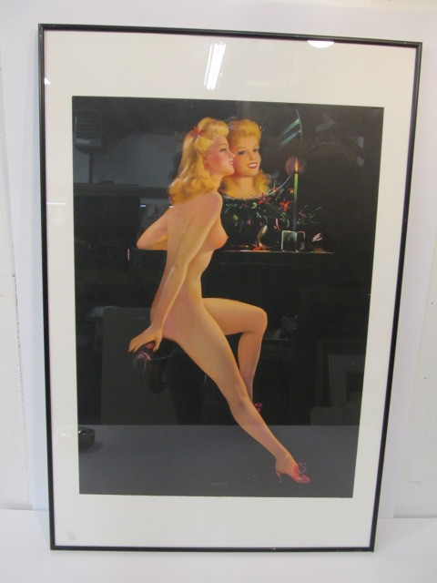 lot 184 image: Large Framed Vintage Pinup Girl Print - Reflection