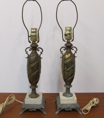 lot 229 image: Pair of Vintage Brass Table Lamps wMarble Bases
