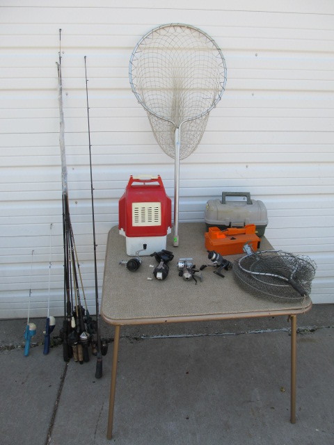lot 110 image: Large Lot of Fishing Rods Reels & Supplies