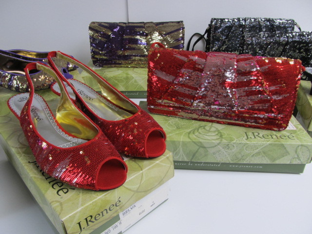 lot 237 image: Large Lot of J RENEE Womens Slingback Pumps w Matching Clutch Purses - NEW