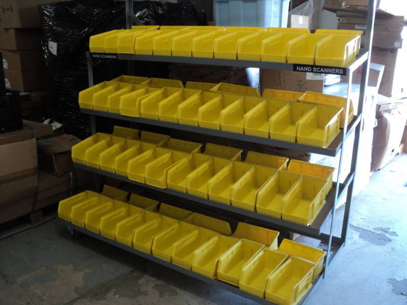 lot 322 image: 68 Wide Metal Rack with 72 Plastic...