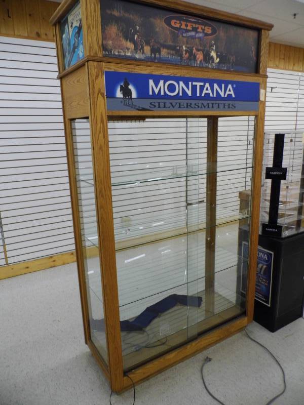 lot 9 image: Glass  Wood Cabinet