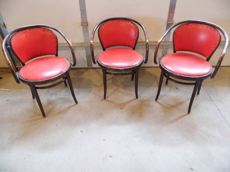 Lot of 3 Wooden Red Chairs